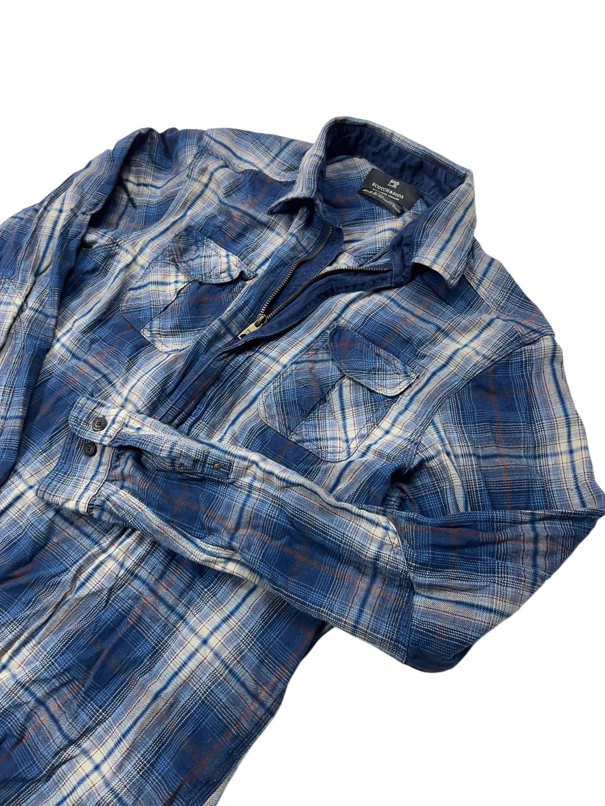 Flannel × Scotch & Soda × Vintage Vintage Scotch & Sode 1/2 Zip Flannel Shirt y2k Size US S / EU 44-46 / 1 - 1 Thumbnail