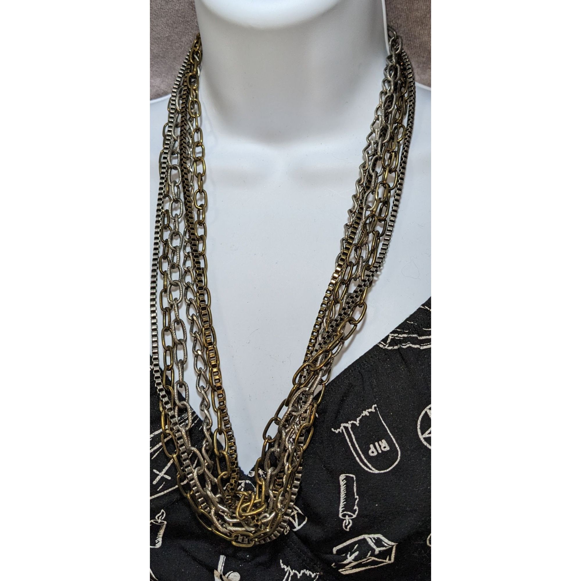 Other Grunge Layered Multi-Strand Chain Necklace In Mixed Metals Size ONE SIZE - 5 Thumbnail