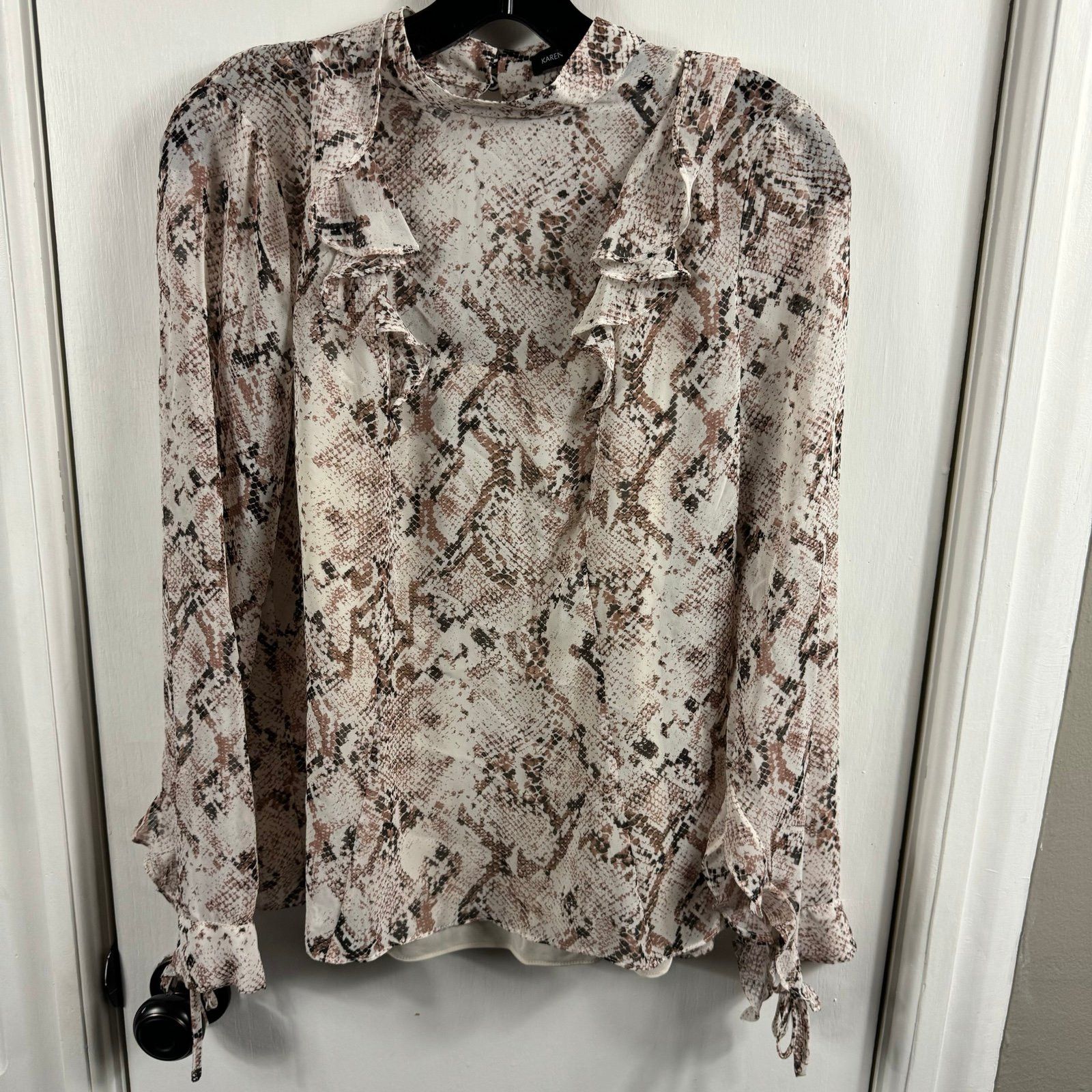 Karen Millen Karen Millen brown cream snake print ruffle trip high neck Size M / US 6-8 / IT 42-44 - 1 Thumbnail