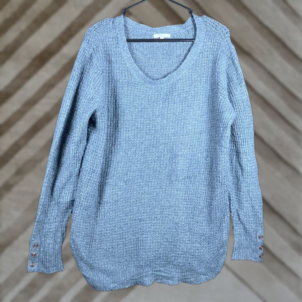 Vintage Maurices Womens Sweater Dark Gray Lightweight Waffle Knit Pullover L Size L / US 10 / IT 46 - 1 Thumbnail