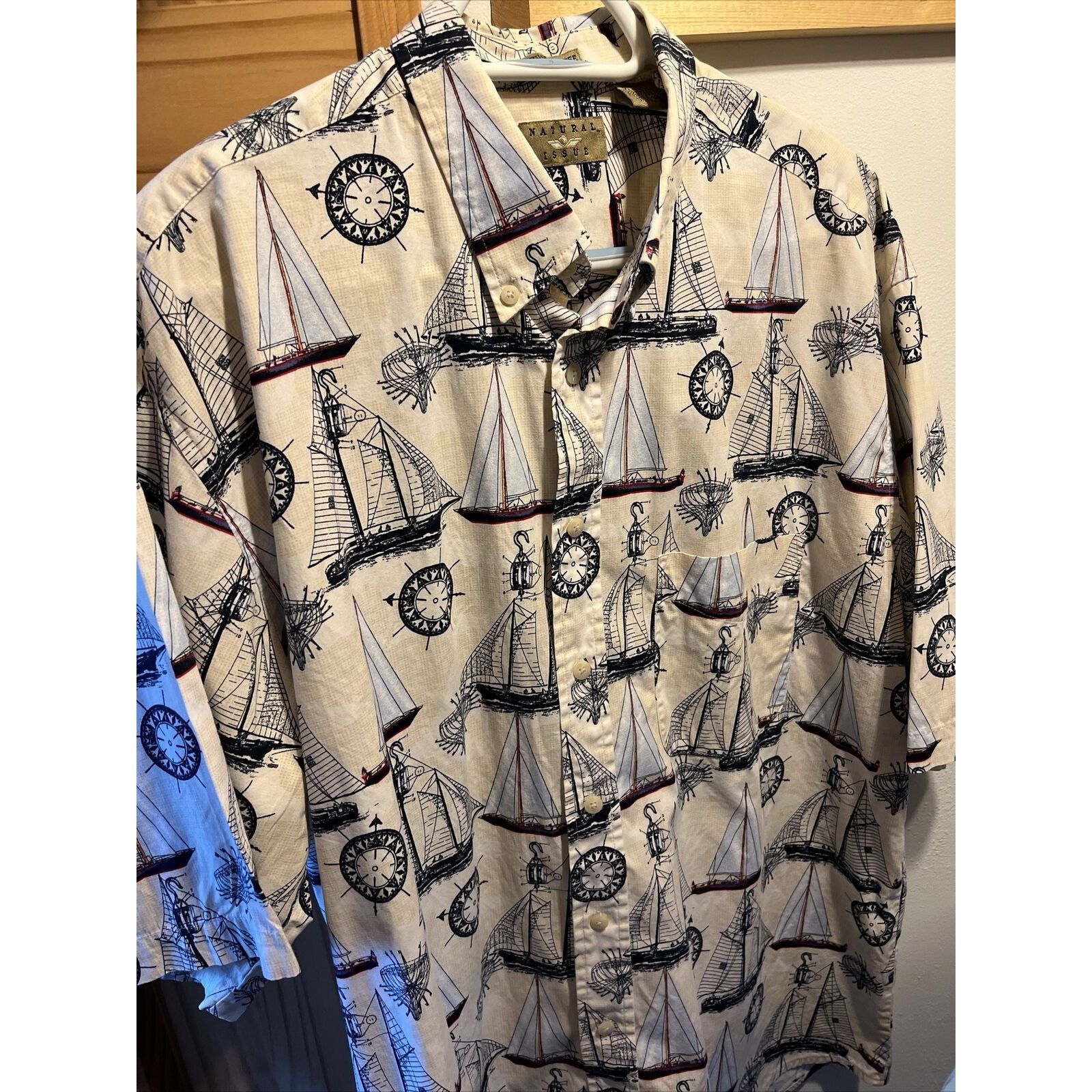Natural Issue Natural Issue Nautical Mens XLT Cotton SS Shirt Sailboat EUC Size US XL / EU 56 / 4 - 7 Thumbnail