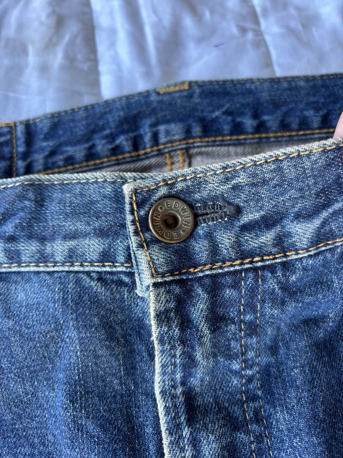 Edwin 🔥EDWIN 505xx SELVEDGE BAGGY JEANS RIPPED DISTRESSED DENIM Size US 33 - 20 Thumbnail