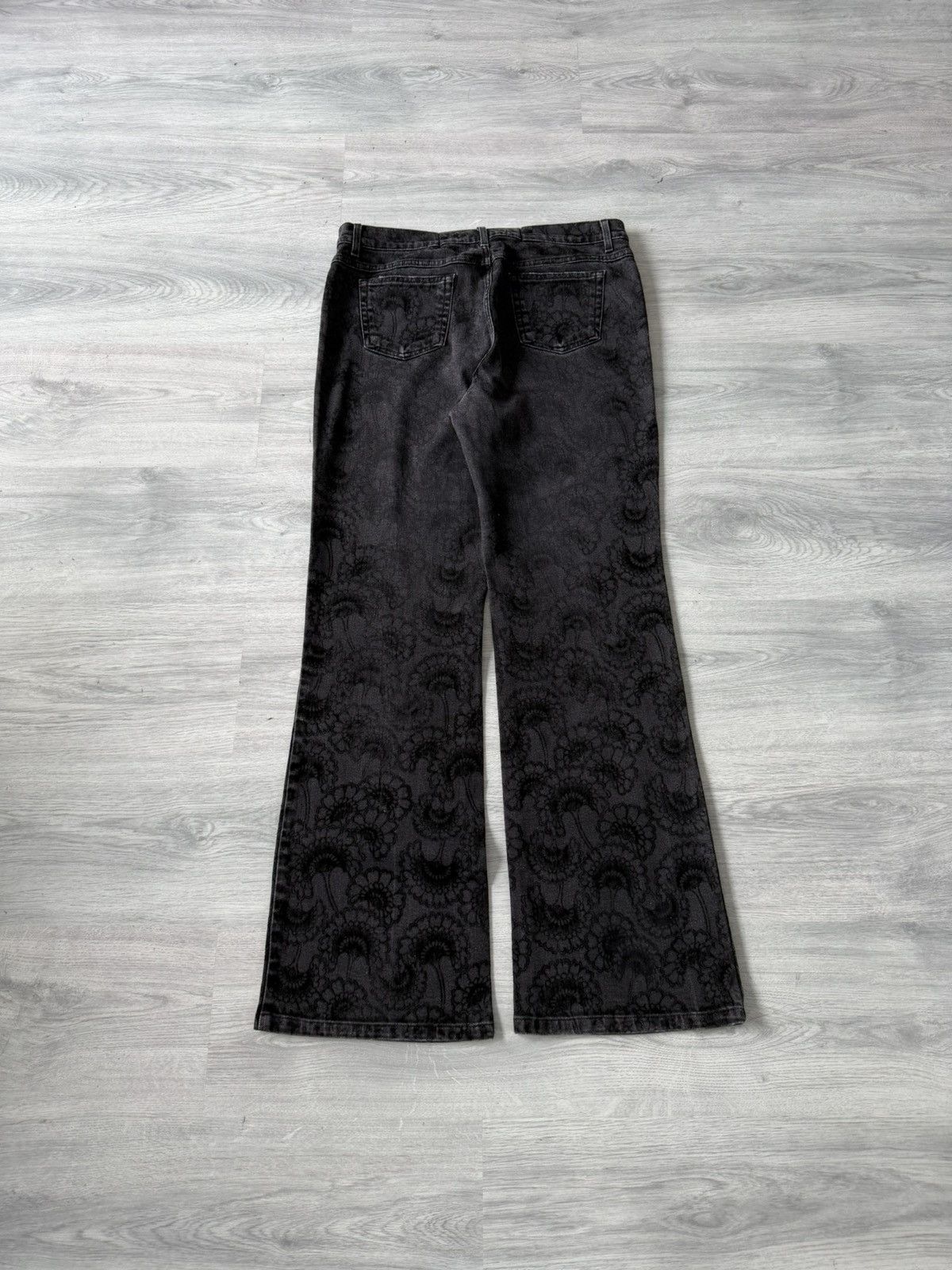 Roberto Cavalli Roberto Cavalli 2000s Black Flared Floral Printed Denim Jean Size US 33 - 6 Thumbnail