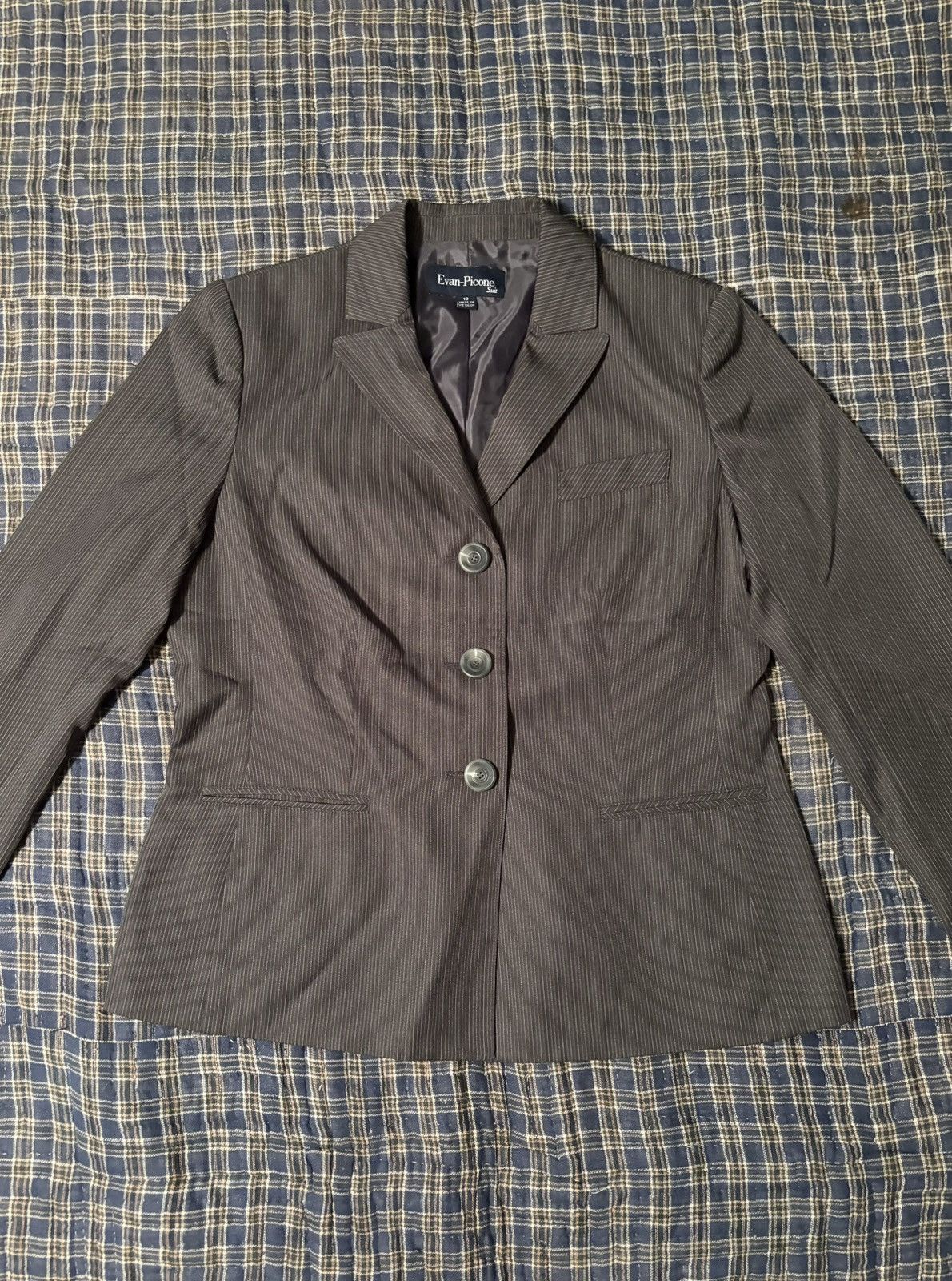 Evan Picone Ladies Blazer Pinstripe Jacket Business Evan Picone Suit Size L / US 10 / IT 46 - 1 Thumbnail