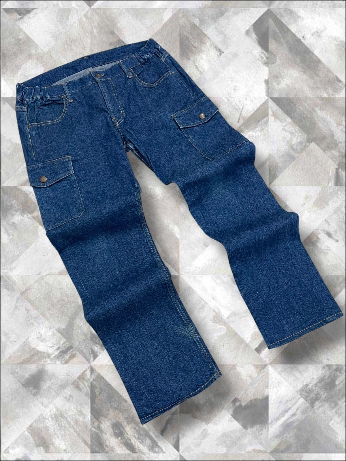 Japanese Brand Vintage 1990s Japan Designer Blue Baggy Cargo Streetwear Size US 32 / EU 48 - 2 Thumbnail