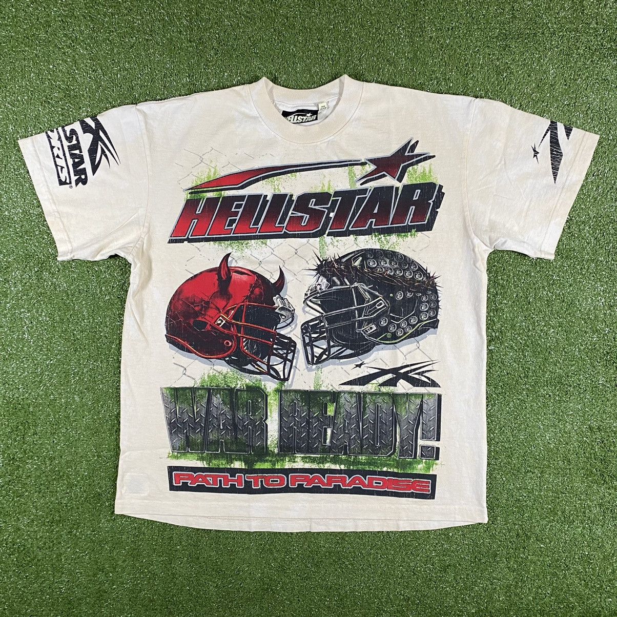 image of Hellstar War Ready T-Shirt in Off White, Men's (Size Large)