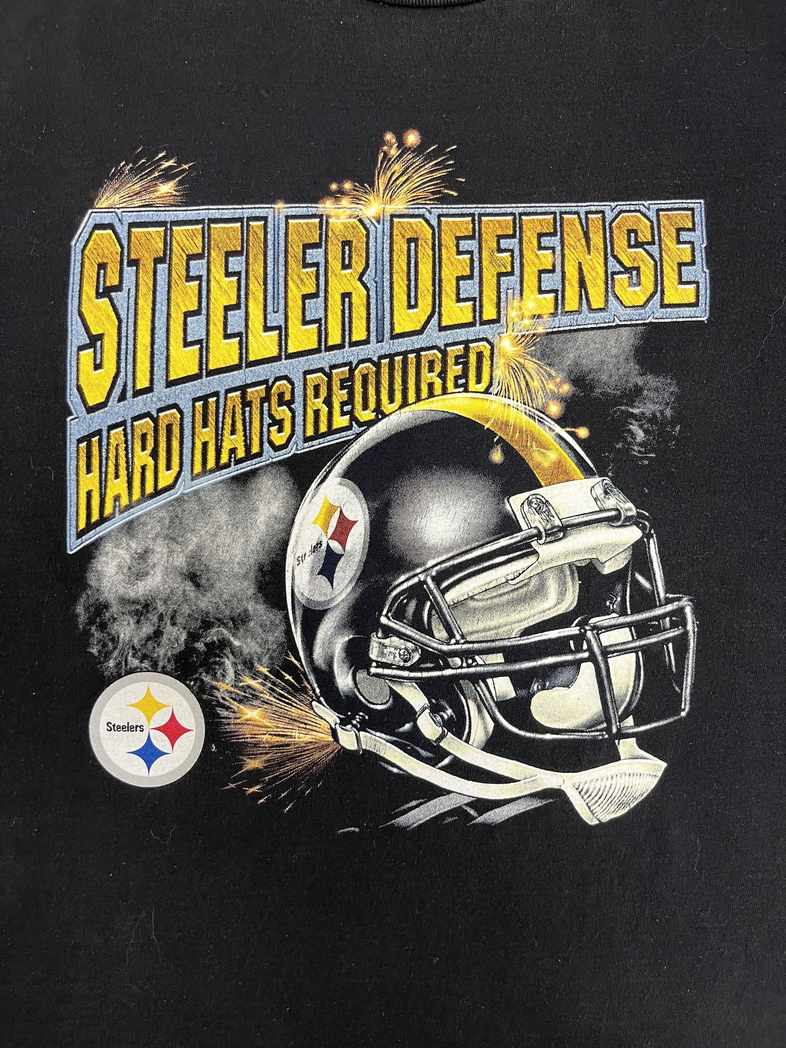 Vintage Pittsburgh Steelers Hard Hats Required Vintage Black T-Shirt Size US XXL / EU 58 / 5 - 2 Thumbnail