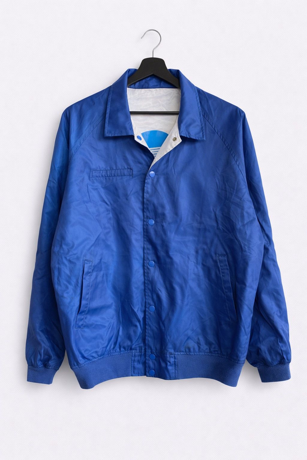 Japanese Brand Vintage Konica Minolta Satin Coach Jacket Blue White Logo Size US L / EU 52-54 / 3 - 3 Thumbnail