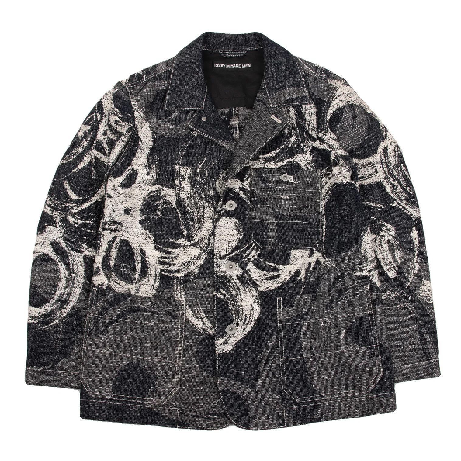 Issey Miyake Cotton Graphic Jacquard Patch Pocket Denim Jacket Indigo Off Size US M / EU 48-50 / 2 - 1 Thumbnail