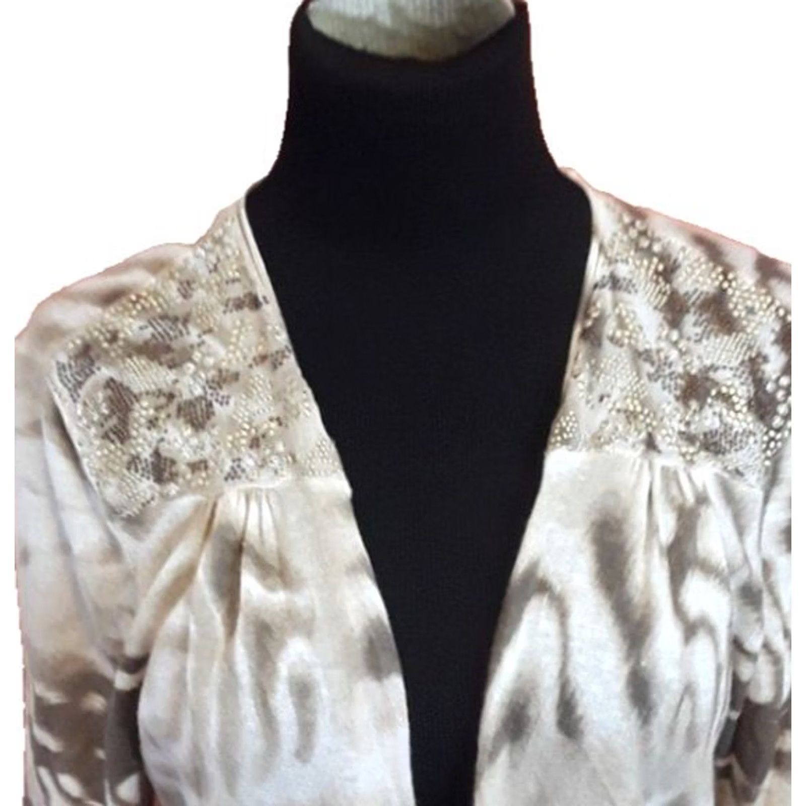 Vintage Chicos Cardigan Large Beige Abstract Asymmetric Wearable Art Coastal Womens Size L / US 10 / IT 46 - 3 Thumbnail