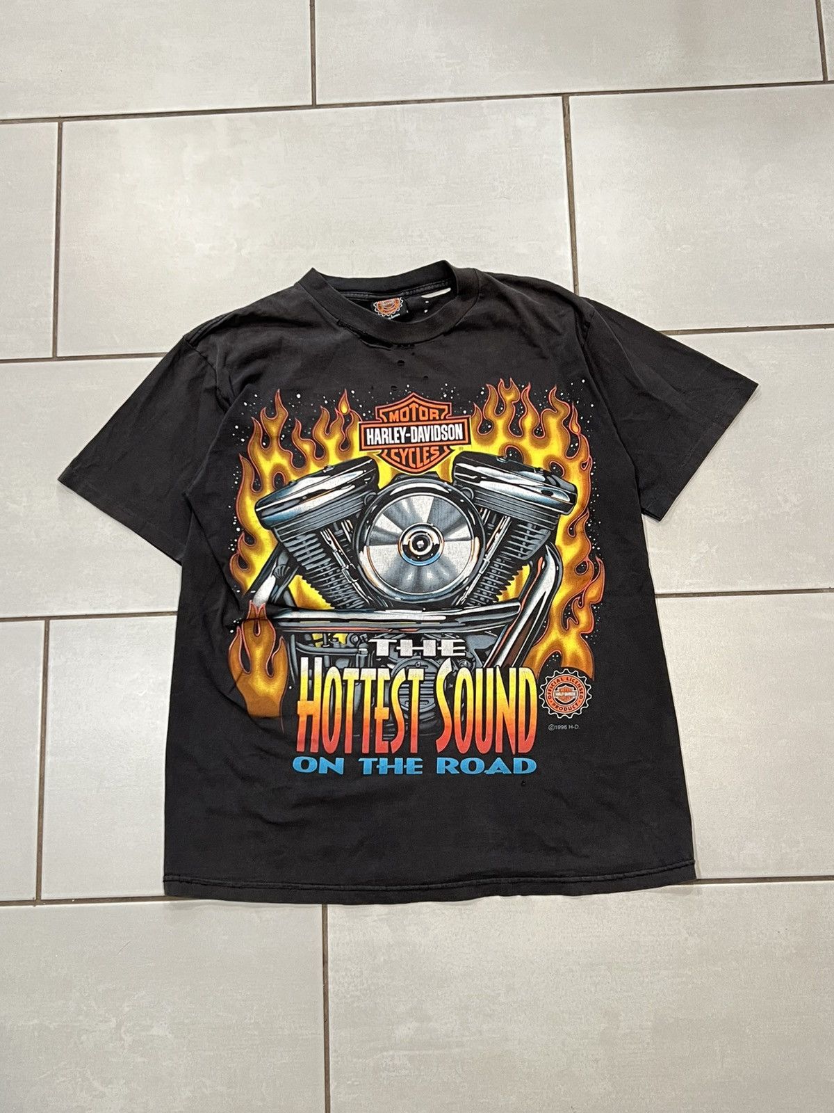 90s Faded Thrashed Harley Davidson Hottest Sound Flame Shirt