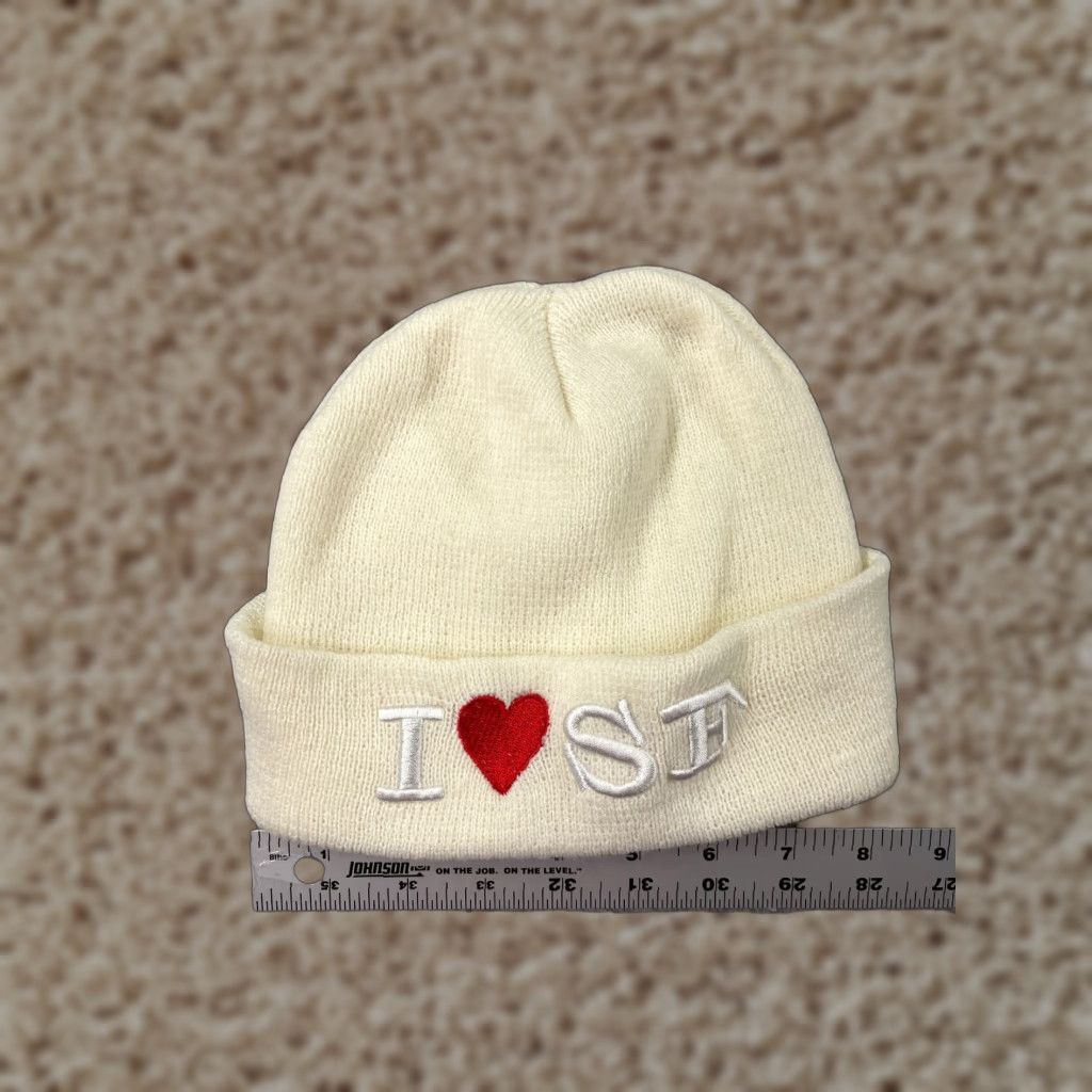 Vintage Lanza Beanie Womens One Size Ivory Knit Made USA Acrylic I Love San Francisco Toque Size ONE SIZE - 1 Thumbnail
