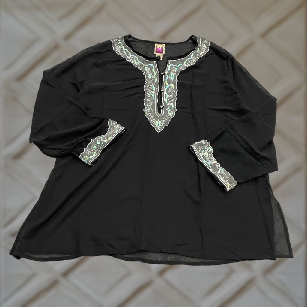 Vintage VINTAGE Anthony Blouse Women 3X Black Long Sleeve Chiffon Henley Beaded Shirt Size XXL / US 16-18 / IT 52-54 - 1 Thumbnail