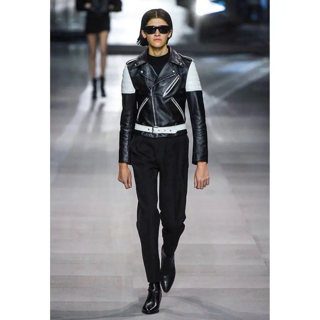 Celine Celine SS19 Hedi Slimane Two-Tone Biker Leather Jacket Size US L / EU 52-54 / 3 - 8 Thumbnail