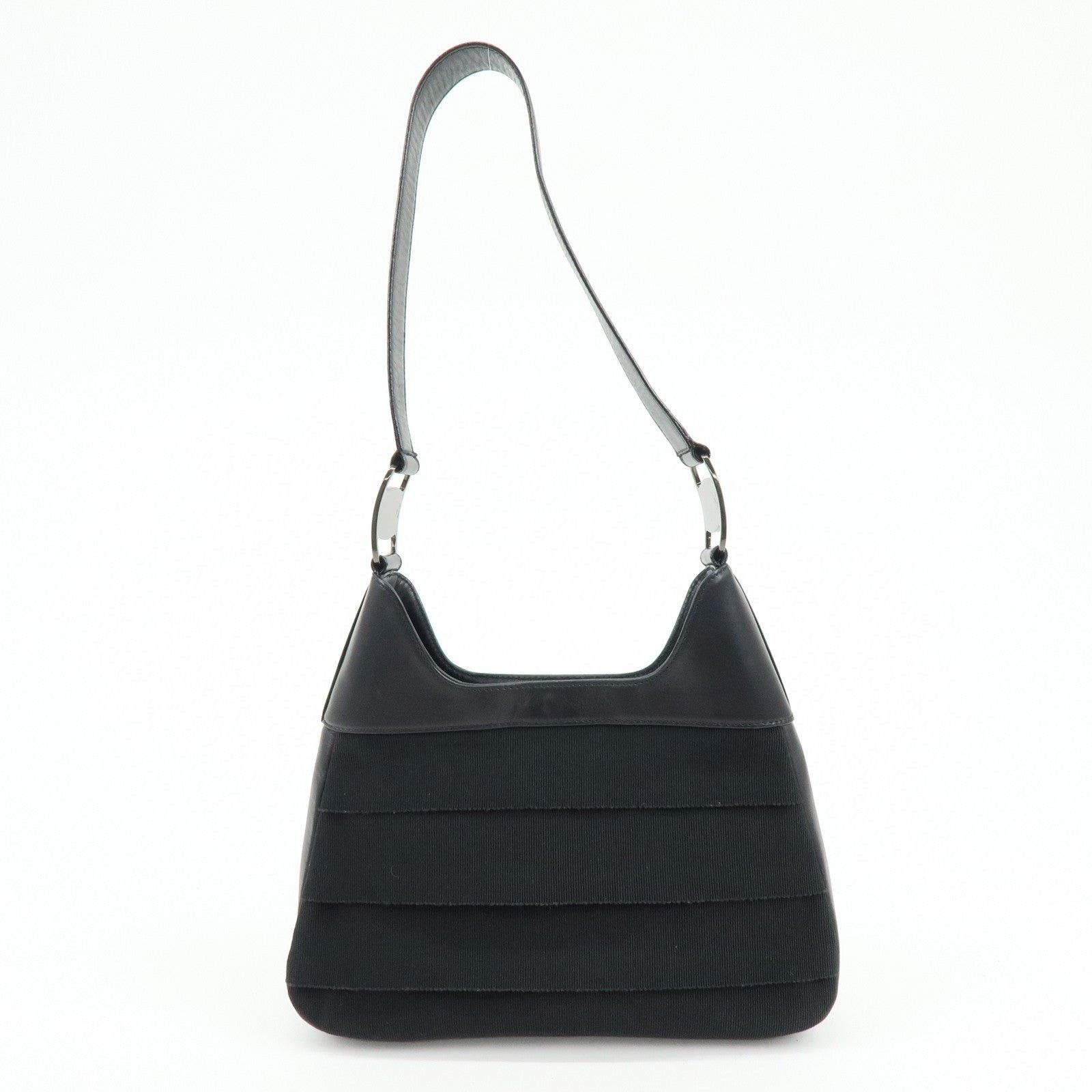 Salvatore Ferragamo Ferragamo Vara Canvas & Leather Shoulder Bag Black Size ONE SIZE - 2 Thumbnail