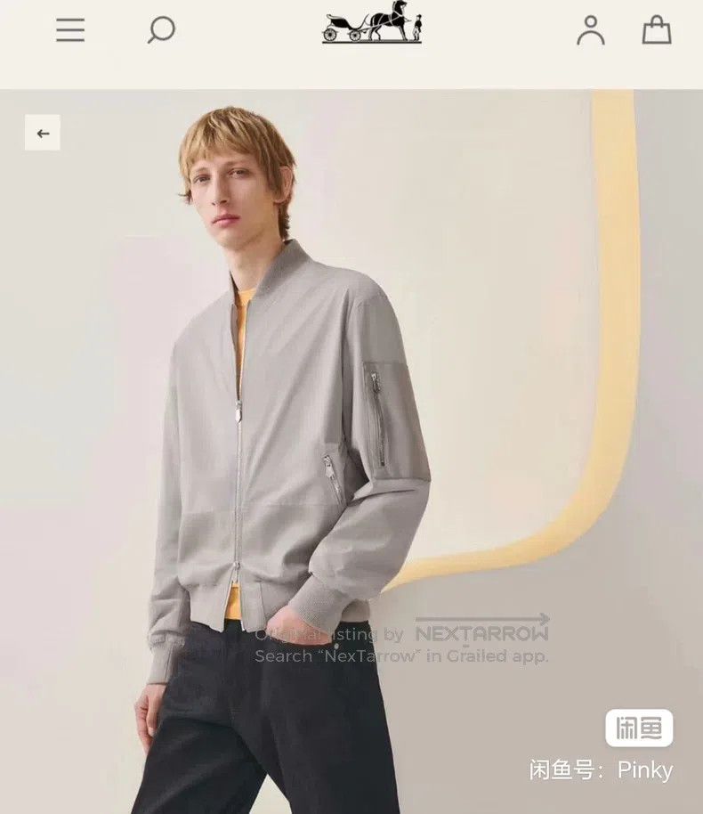 Hermes Hermes Men's leather jacket, light grey, hem lamb leather Size US S / EU 44-46 / 1 - 3 Thumbnail