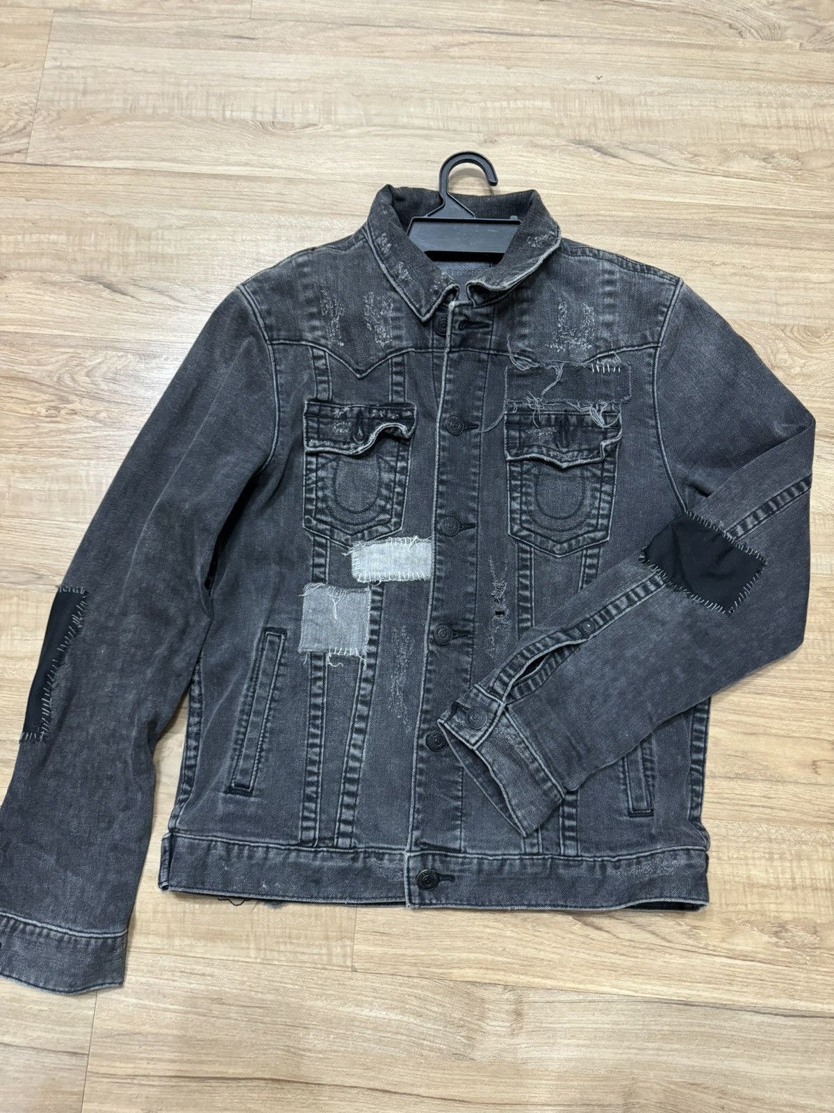 image of Seditionaries x True Religion Punk Distressed Style Trucker Jacket in Black, Men's (Size Medium)
