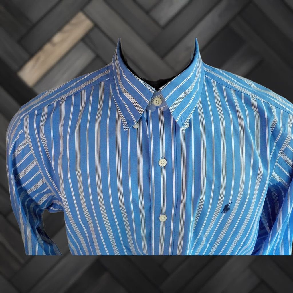 Ralph Lauren Ralph Lauren Button-Front Shirt Blue White Black 100% Cotton Striped Classic Fit LS Size Med Mens Size US M / EU 48-50 / 2 - 1 Thumbnail