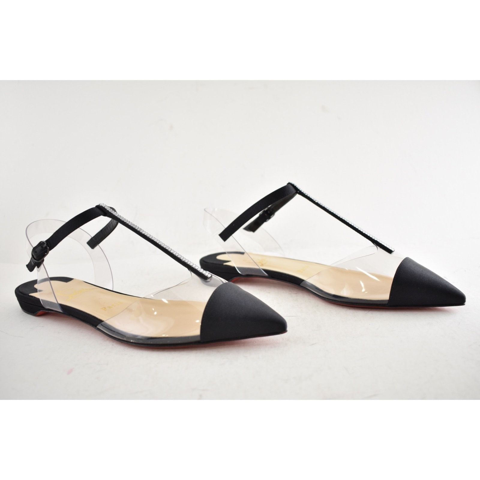 Christian Louboutin Christian Louboutin Nosy Strass Black PVC T Strap Flat 38 Size US 8 / IT 38 - 4 Thumbnail