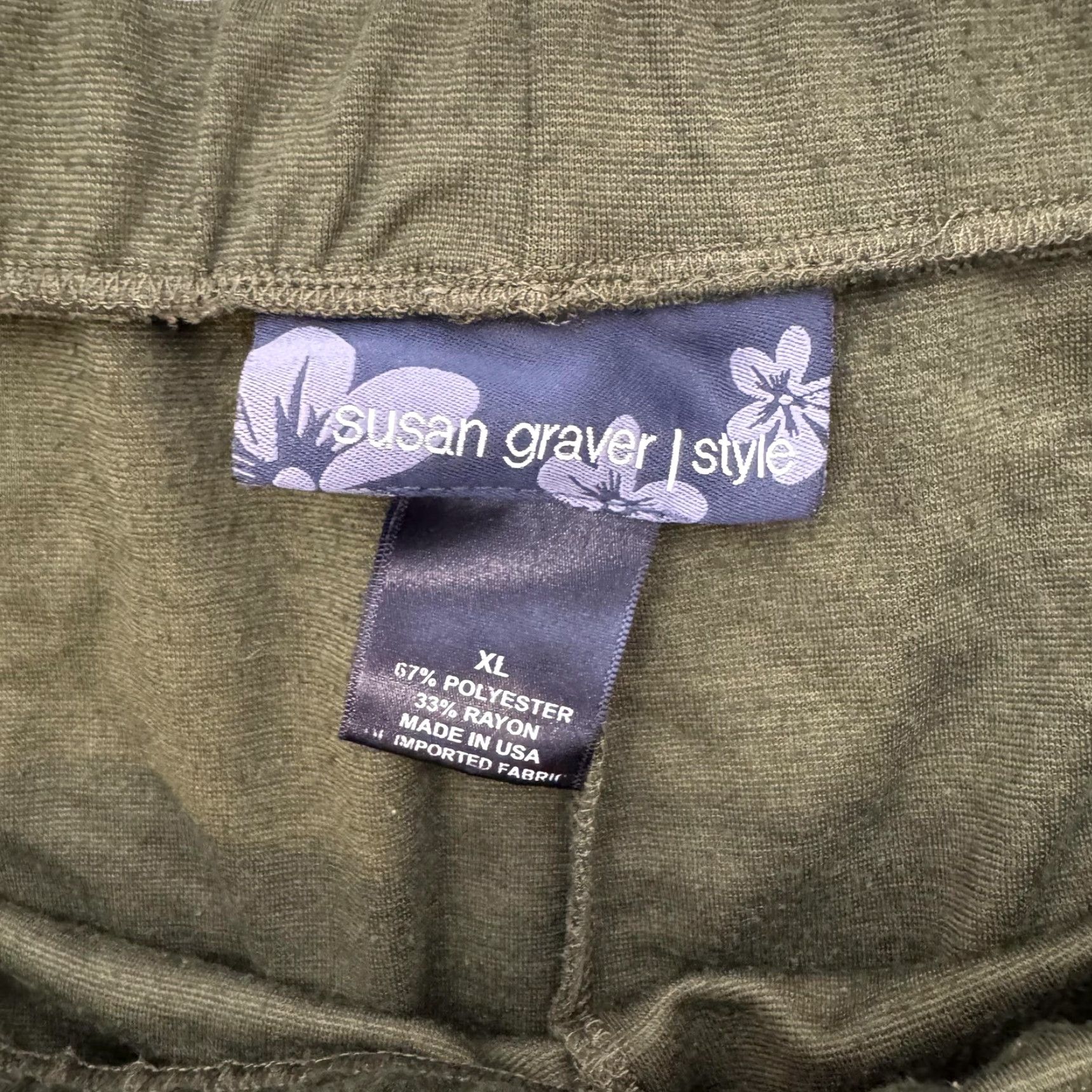 Vintage Susan Graver Pants Womens XL Green Stretch Pull On Straight Leg Lounge 34x29 USA Size 40" / US 18 - 5 Thumbnail