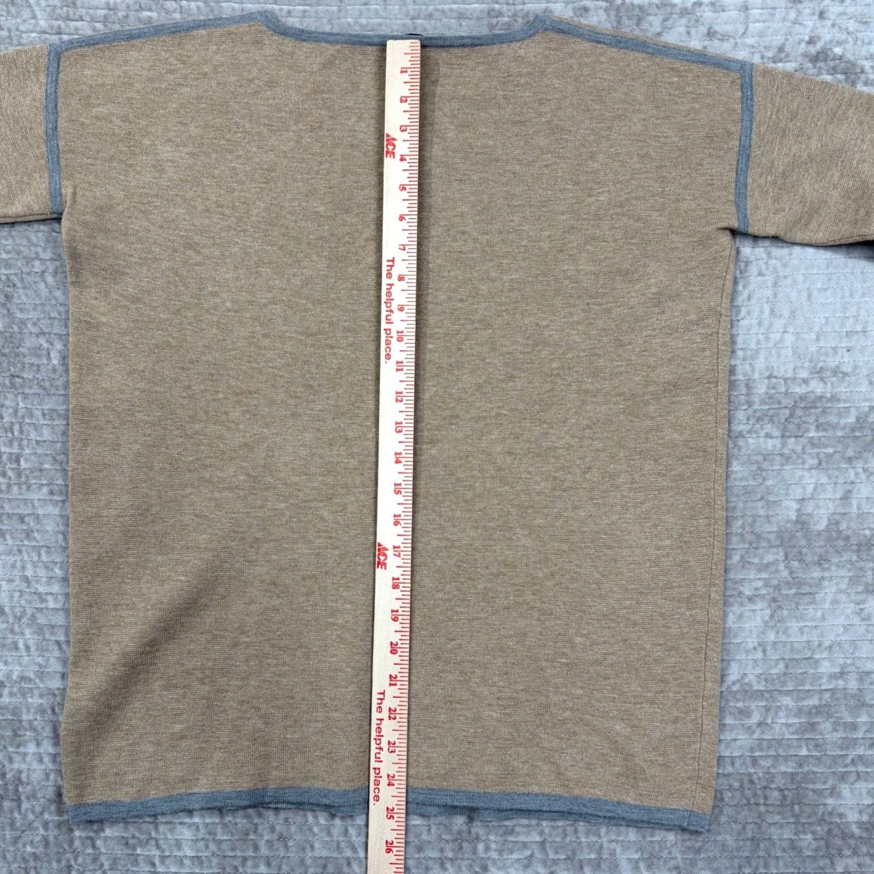 Max Mara MaxMara Sweater Crew Neck Wool Blend Cashmere Tan Grey Trim, 3/4 Sleeve, Size S, Womens, Casual Workwear Size S / US 4 / IT 40 - 7 Thumbnail