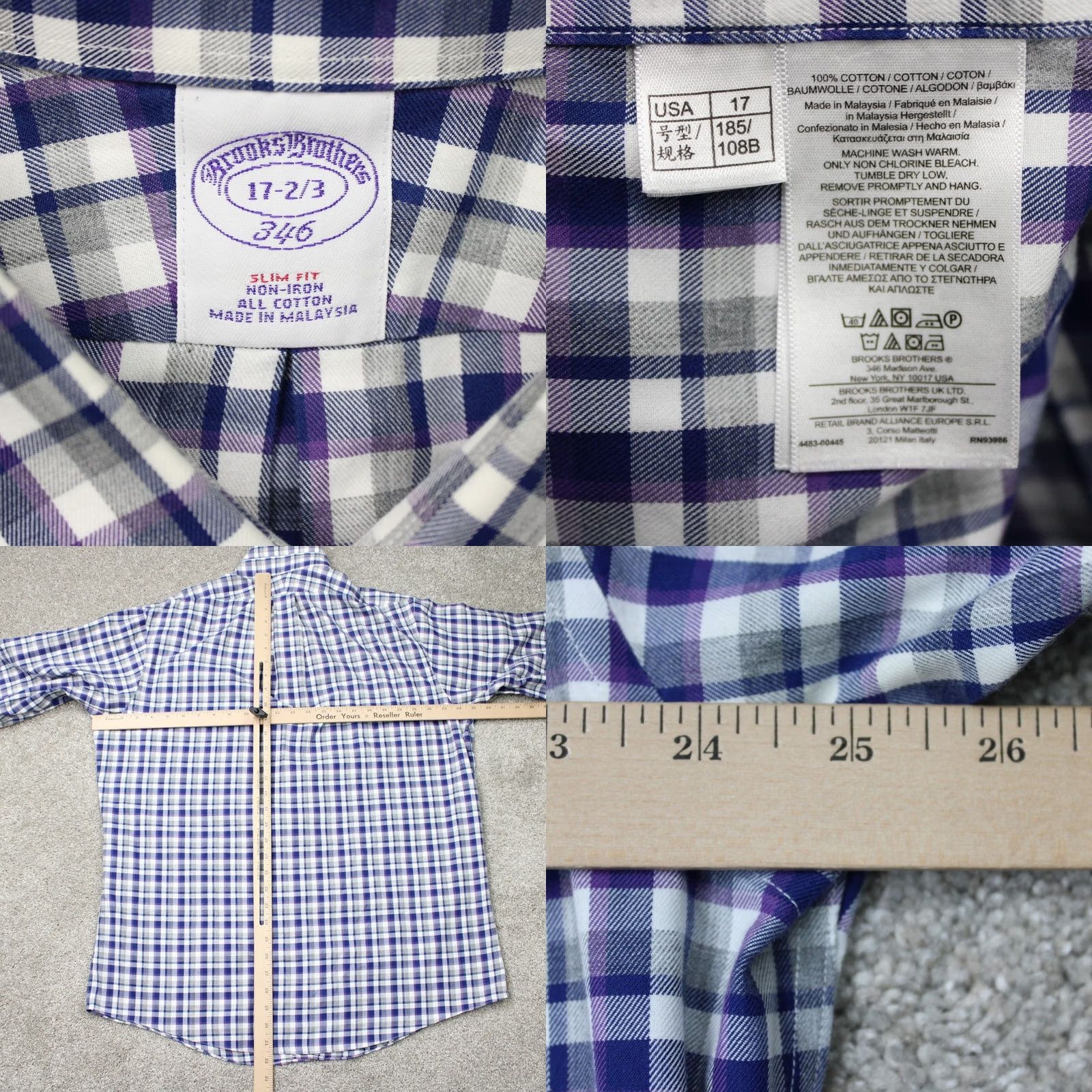 Brooks Brothers Brooks Brothers 346 Shirt Mens 17, 2/3 Purple/Blue Slim Fit Non-Iron Cotton L/S Shirt Size US XL / EU 56 / 4 - 8 Thumbnail