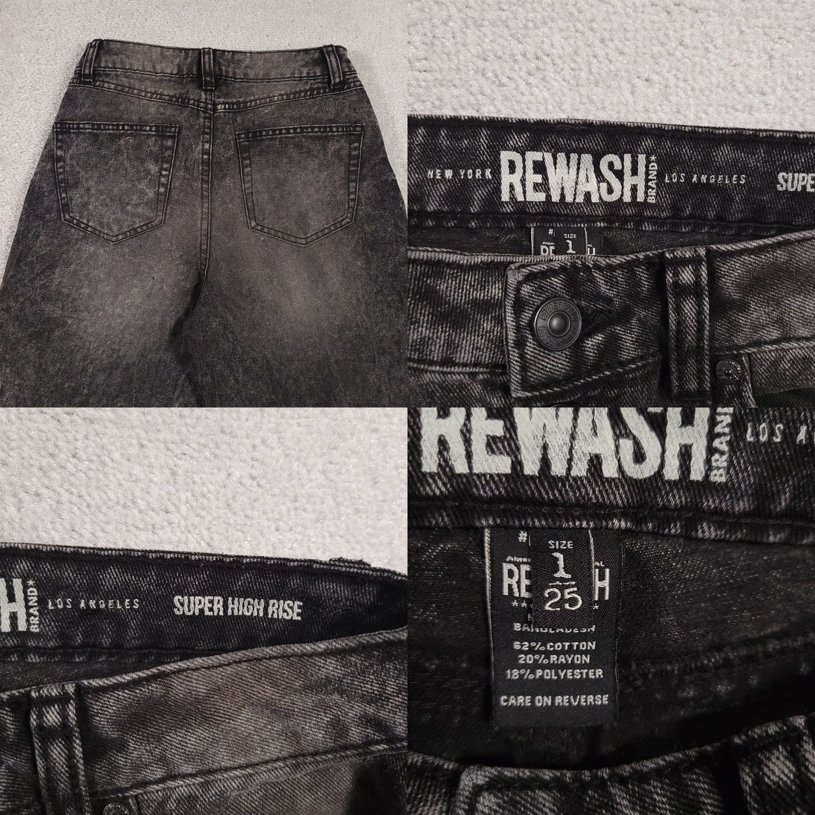 Vintage VINTAGE Rewash Jeans Women's 1/25 Super High Rise Wide Leg Button Fly Black Capri Retro Bohemian 90s Womens Jeans Size 42" / US 20 - 9 Thumbnail