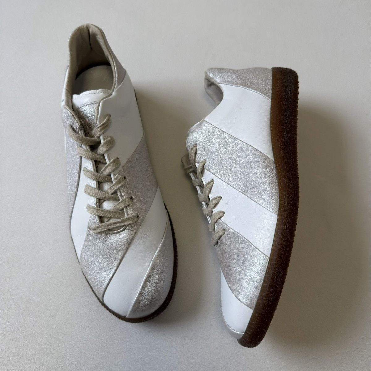Maison Margiela S/S 10 Silver/White Striped GAT Sneakers Size US 9 / EU 42 - 23 Thumbnail