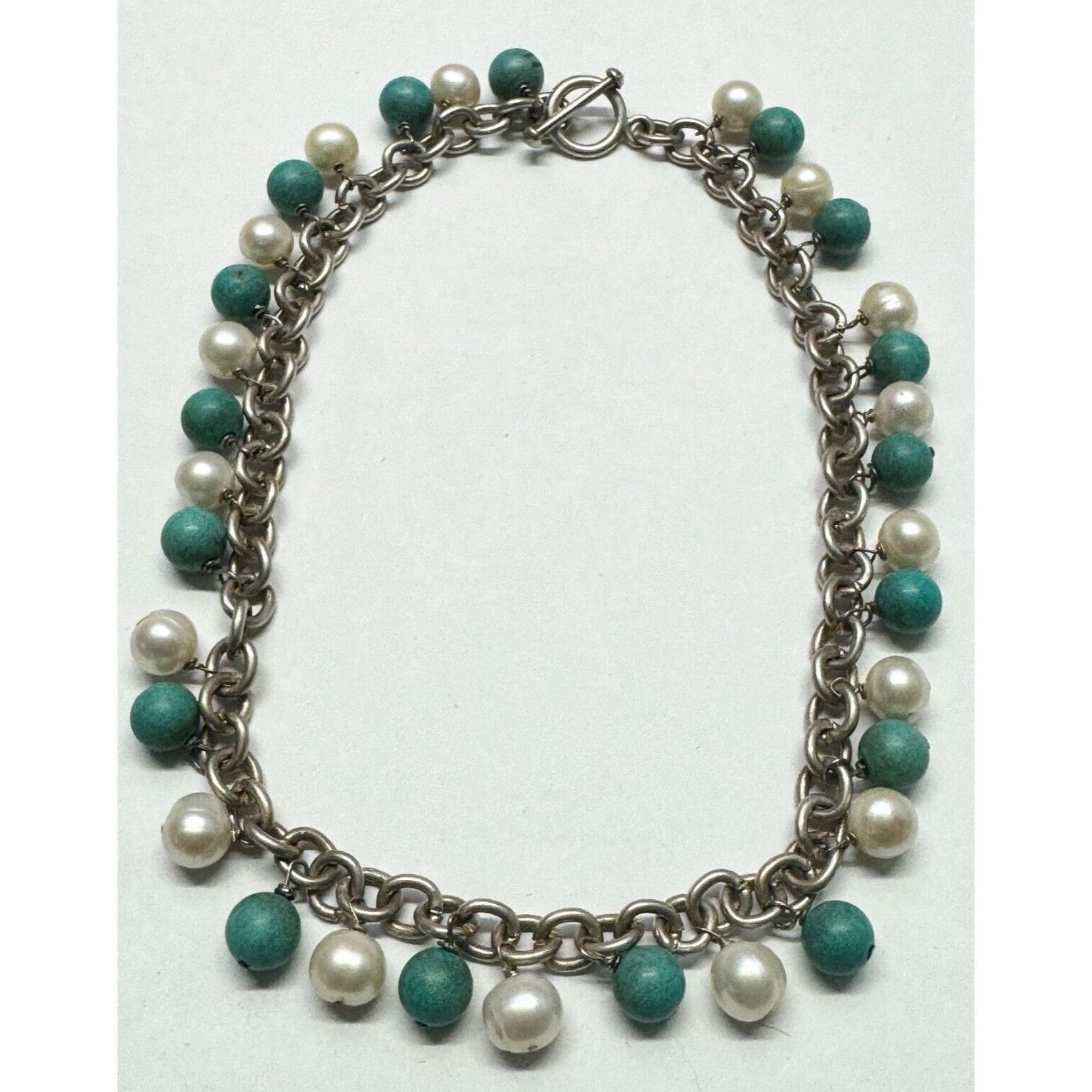 Vintage Vintage 925 sterling silver pearl turquoise necklace Size ONE SIZE - 1 Thumbnail