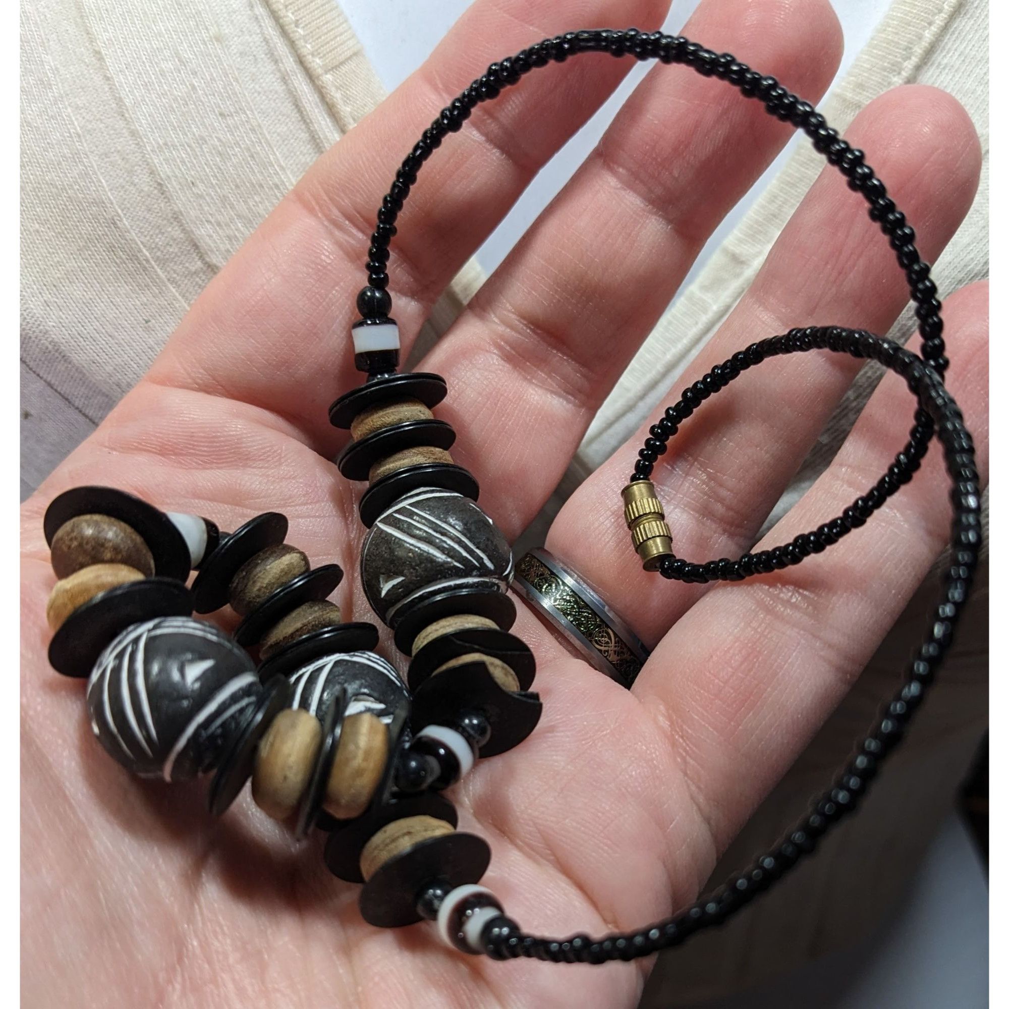 Other Chunky Rustic Tribal Black And Tan Beaded Necklace Size ONE SIZE - 4 Thumbnail