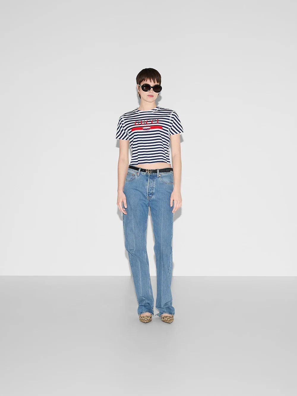 Gucci o1la5ras0526 Printed Striped Cotton Jersey T-Shirt Size XXS / US 00 / IT 34 - 2 Thumbnail