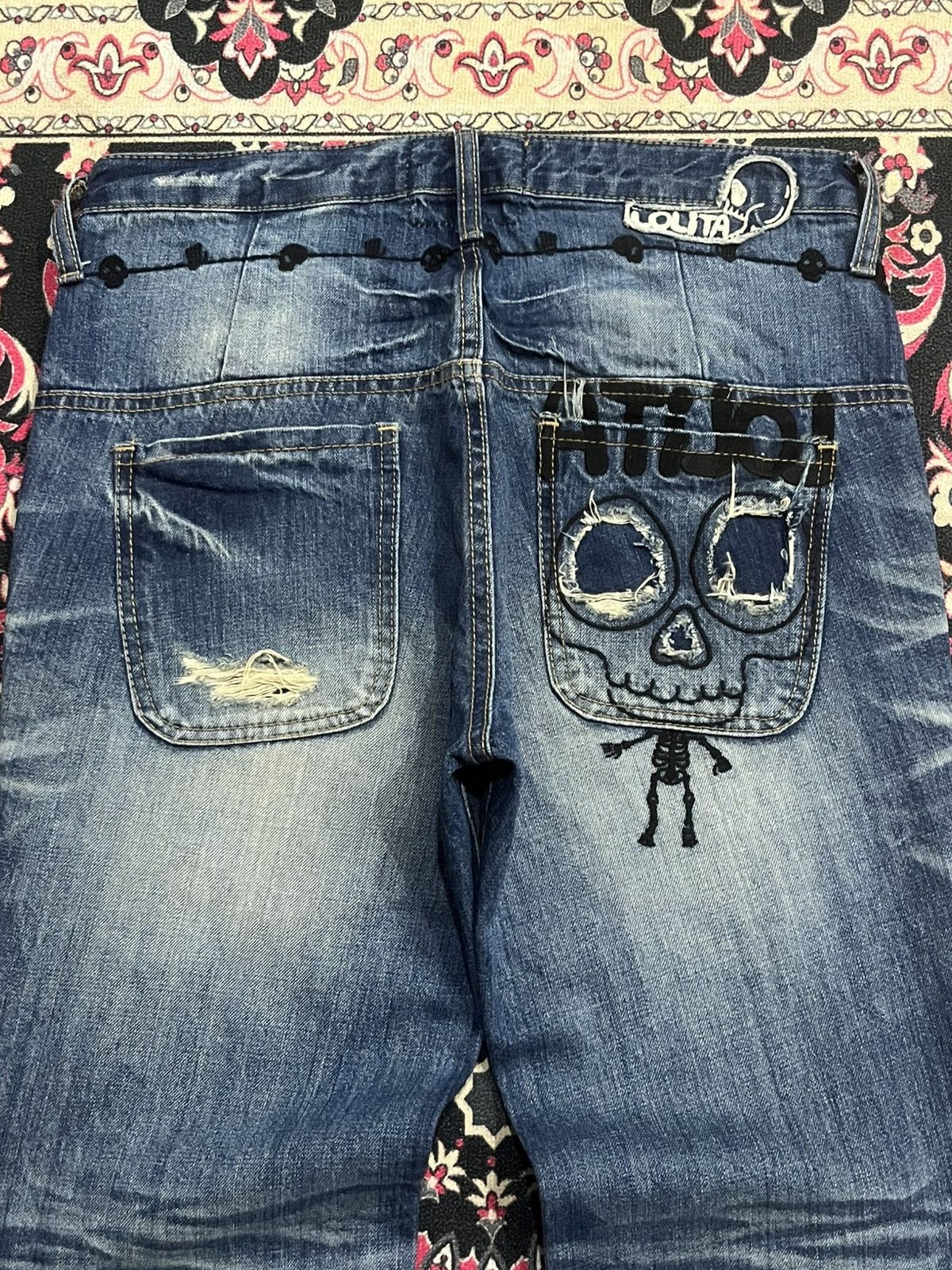 Hysteric Glamour Vintage Lolita “Doodles Skull” Distressed Blue Washed Jeans Size US 32 / EU 48 - 8 Thumbnail