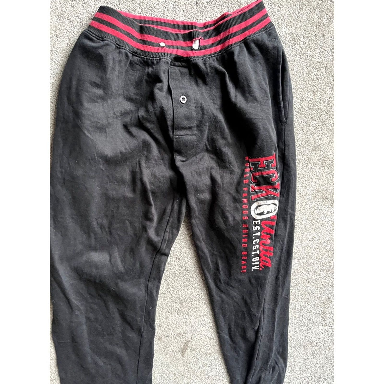 Ecko Unltd. Ecko Unltd. Black Lounge Pants Mens M Distressdd Drawstring Pockets Logo Button Size US 31 - 2 Thumbnail