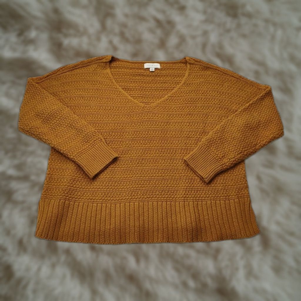 Lucky Brand Lucky Brand Sweater Shirt Women Small Brown V-Neck Knit Pullover Long Sleeve Size S / US 4 / IT 40 - 1 Thumbnail
