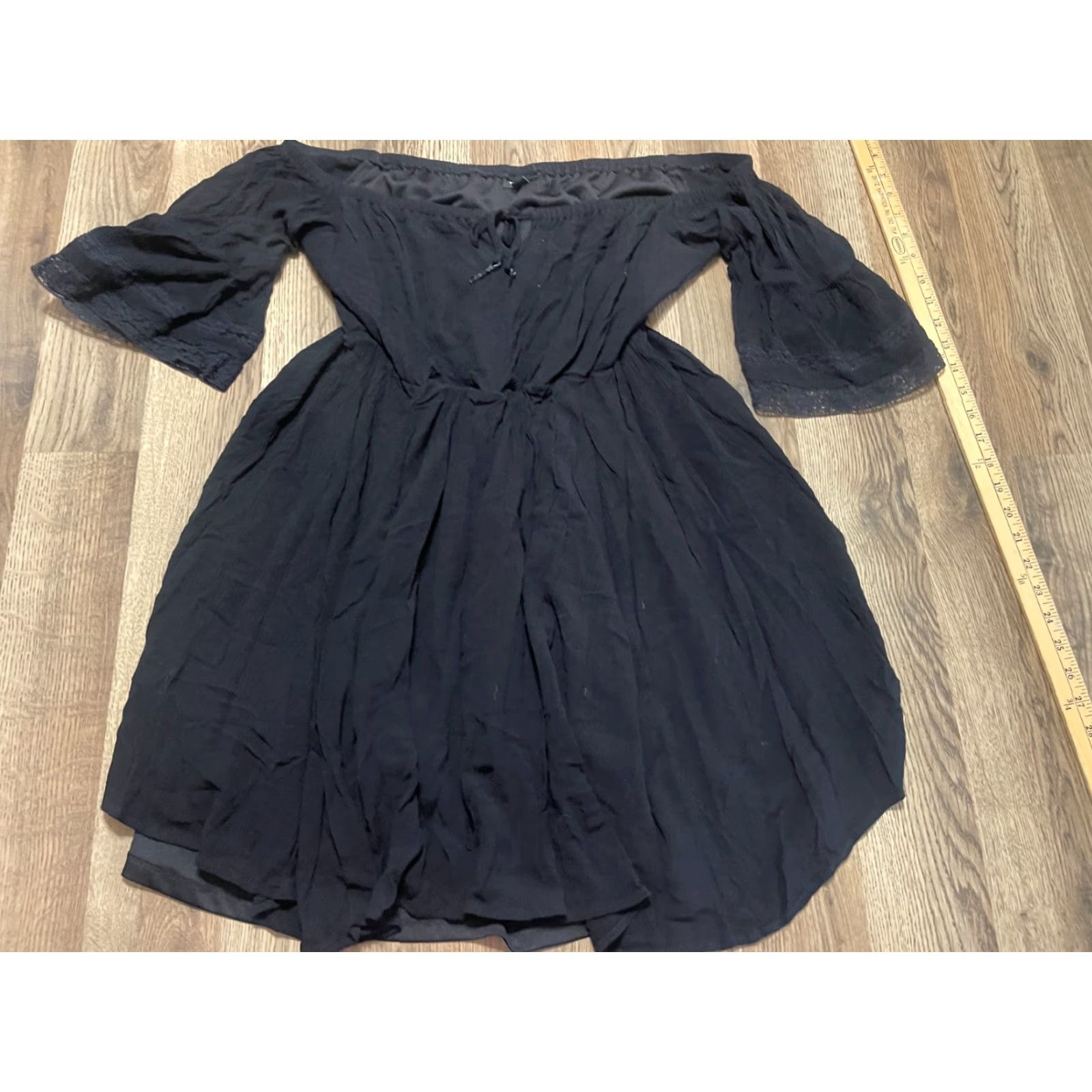 Torrid Torrid Dress Women’s 10 Black Off the Shoulder Flared Sleeve Knee Length Casual Modern Fit & Flare Size L / US 10 / IT 46 - 2 Thumbnail