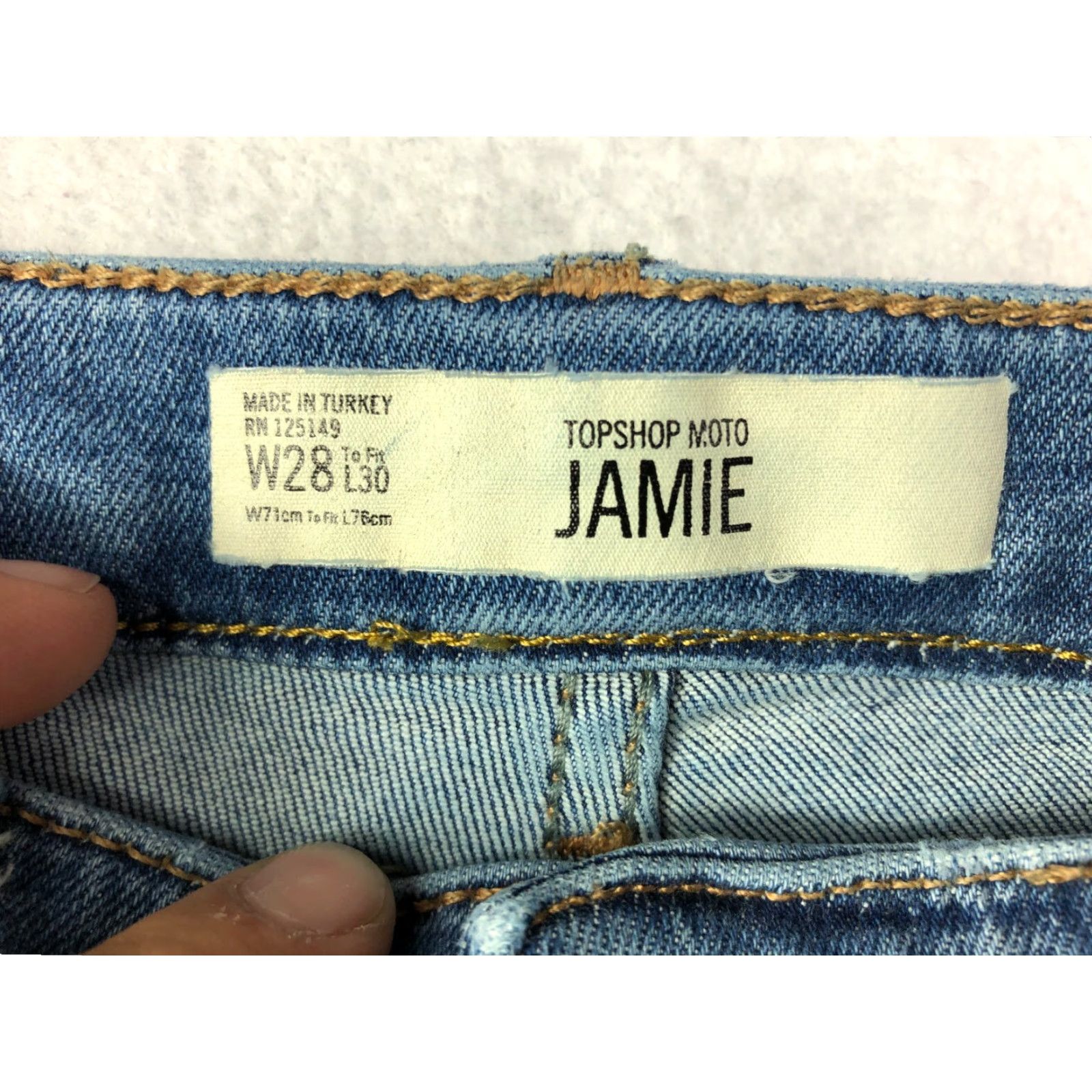 Topshop VINTAGE Top Shop Moto Jamie Juniors Jeans Distressed Blue Denim 26x24 Regular Zip Inseam 24.5 Mens Boys Size 4XL / US 24-26 - 4 Thumbnail