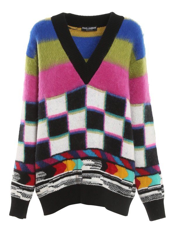 Dolce & Gabbana o1y0925 V-Neck Checked Sweater in Multicolor Size XL / US 12-14 / IT 48-50 - 1 Thumbnail