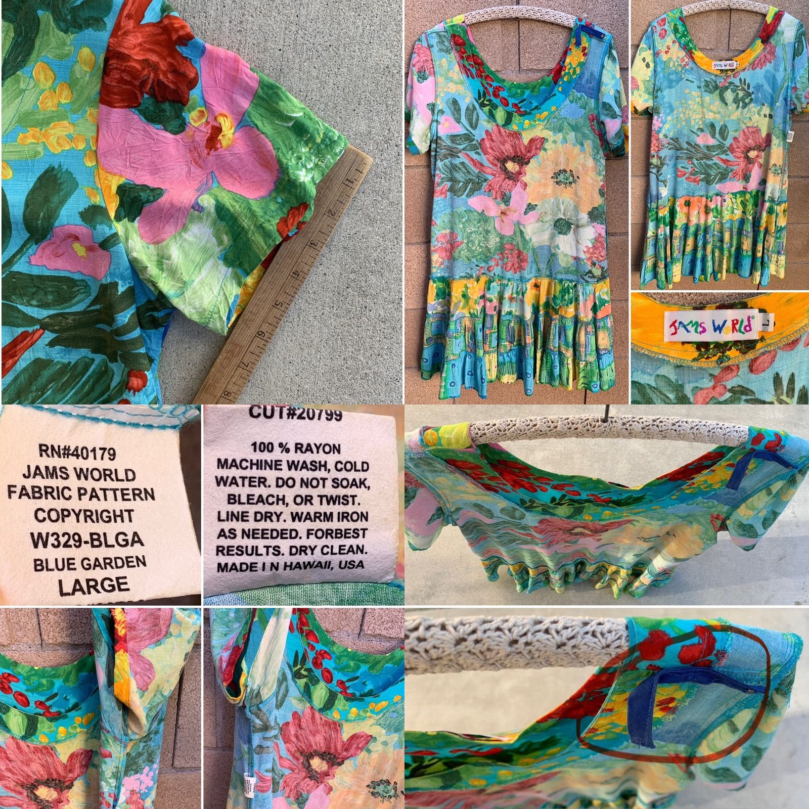 Jams World Jams World Hattie Dress Floral Hawaiian Mini Sundress Blue Garden Made in Hawaii L Multicolor Summer Beach Womens Size L / US 10 / IT 46 - 11 Thumbnail