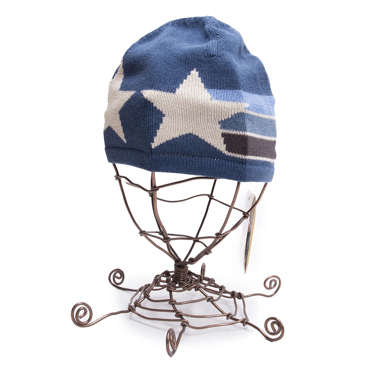 Armani Cotton Rayon Star Jacquard Beanie in Blue Beige Size ONE SIZE - 3 Thumbnail