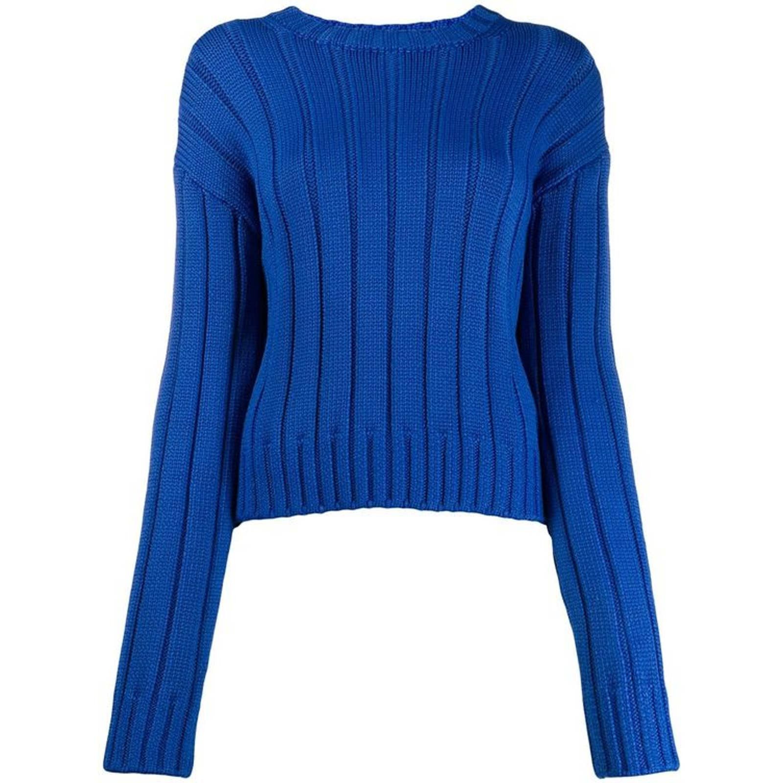 image of Derek Lam 10 Crosby Ribbed Long Sleeve Sweater in Blue, Women's (Size Medium)