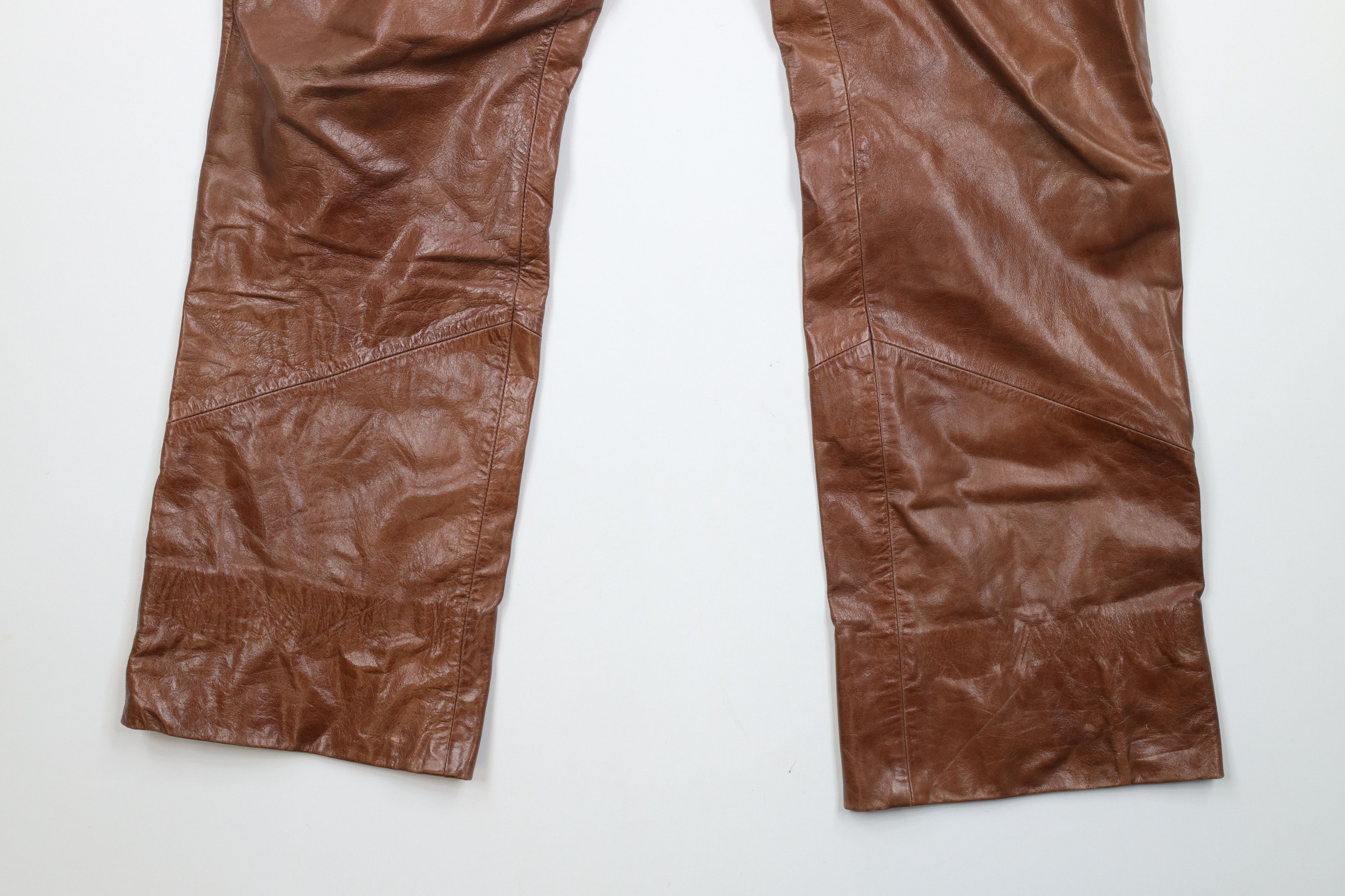 Vintage Vintage 90s Streetwear Pelle Leather Flared Pants Brown Size 36" / US 14 / IT 50 - 4 Thumbnail