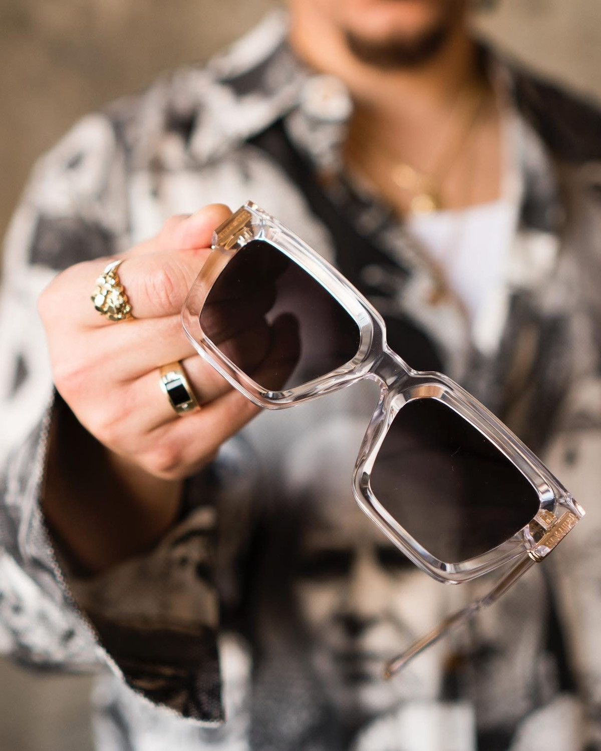 James Oro James Oro Clear Frame Sunglasses with Gold Accents Size ONE SIZE - 5 Thumbnail