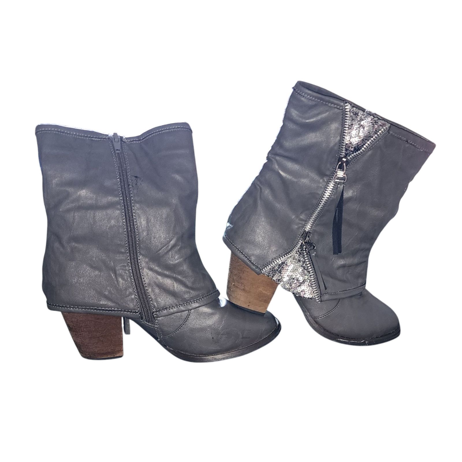 Other Vanity Lisa gray faux leather sequence ankle boots size 6.5 Size US 6.5 / IT 36.5 - 1 Thumbnail