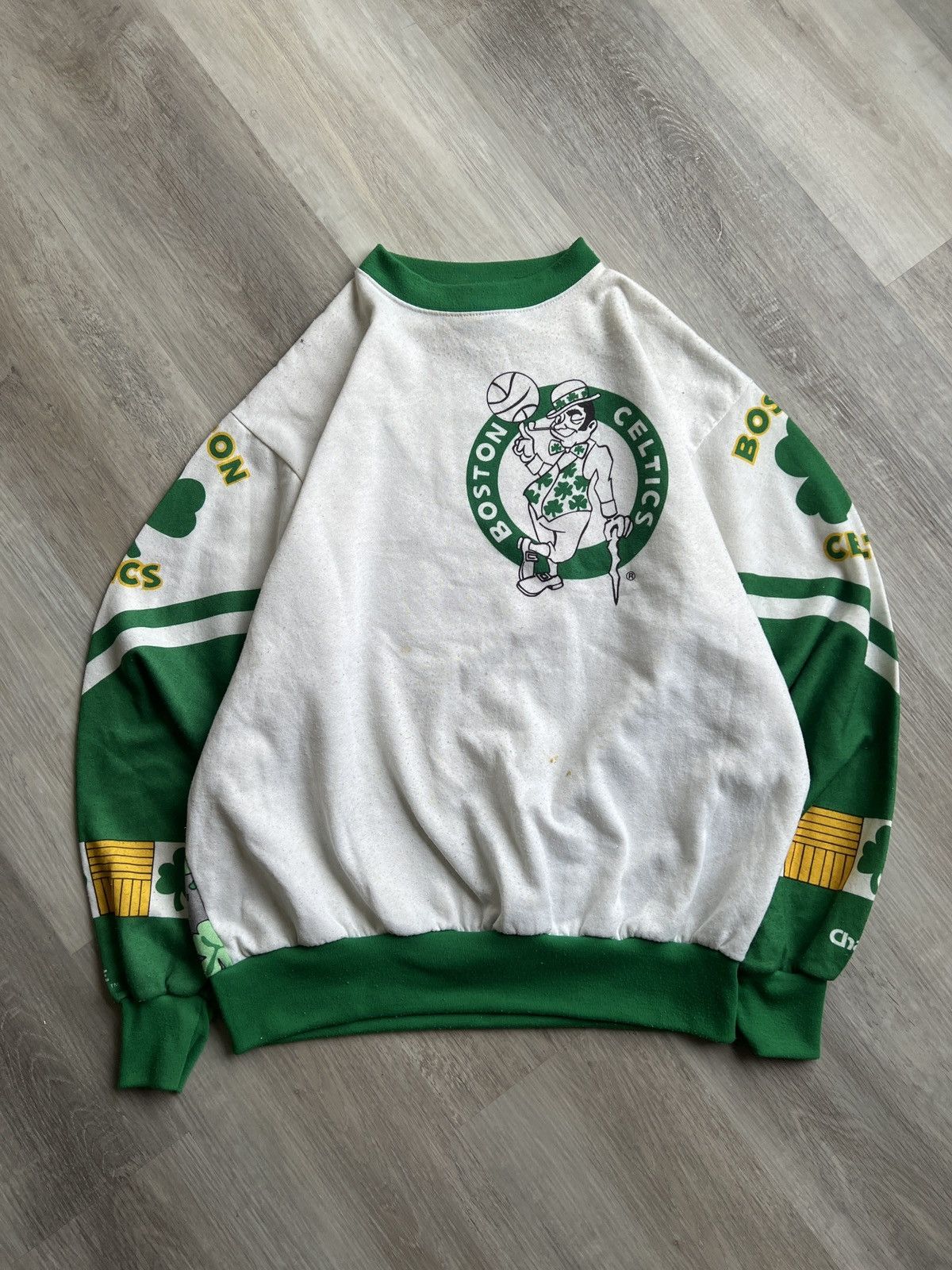 Image of Chalk Line x NBA Vintage 80’S Boston Celtics Nba Aop Crewneck in White, Men's (Size XL)