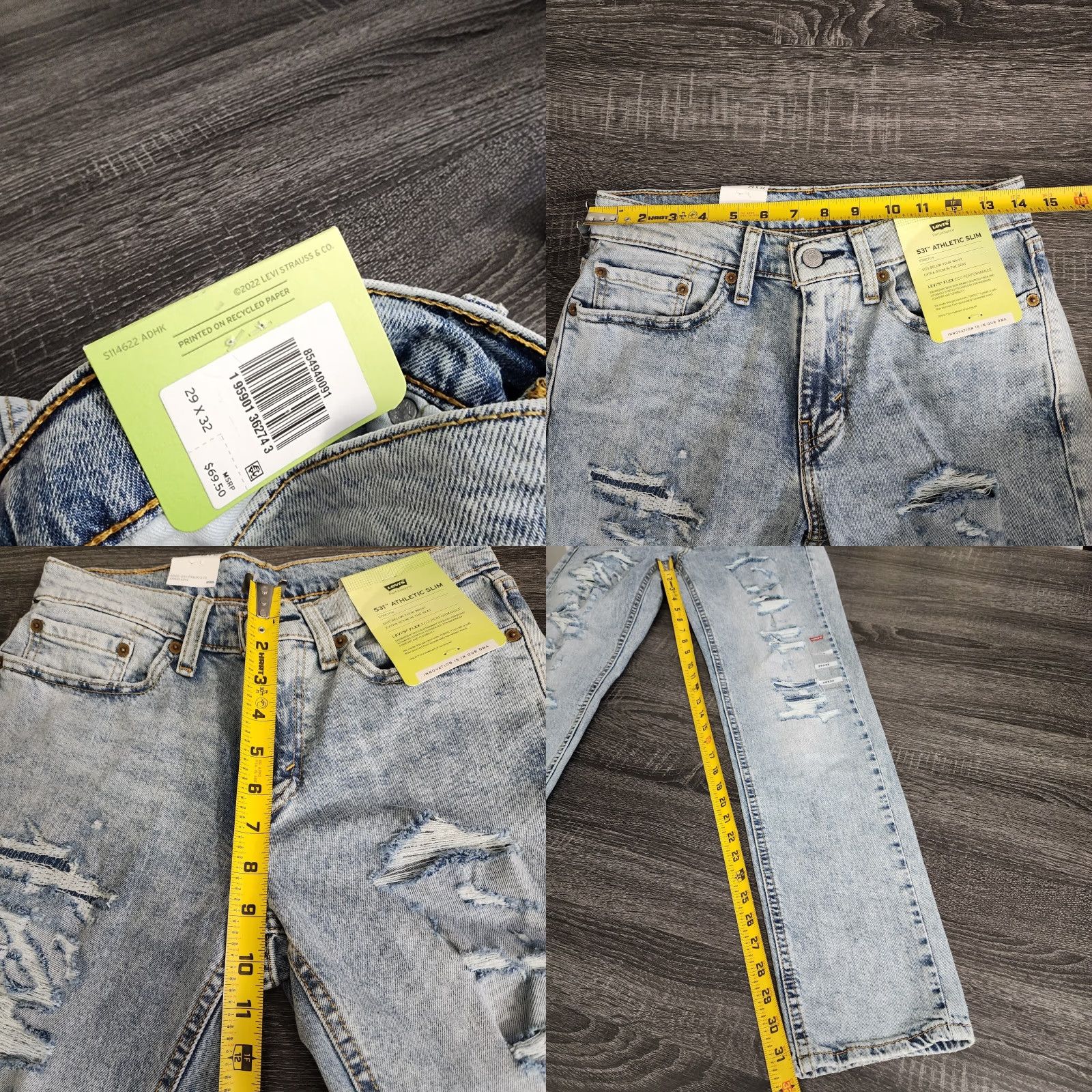 Levi's Levi's 531 Athletic Slim Fit Stretch Jeans 29x32 Blue Light Wash Distressed Denim Mens Jeans Slim Straight 5-Pocket Logo USA Size US 29 - 8 Thumbnail