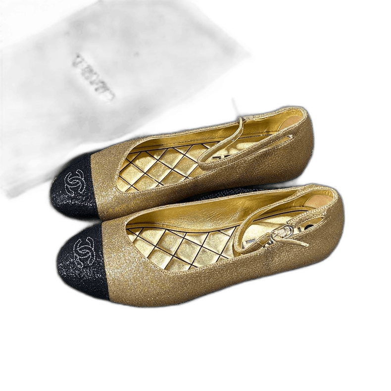 Chanel New Chanel Black Gold Flat Shoes Size US 8 / IT 38 - 1 Thumbnail