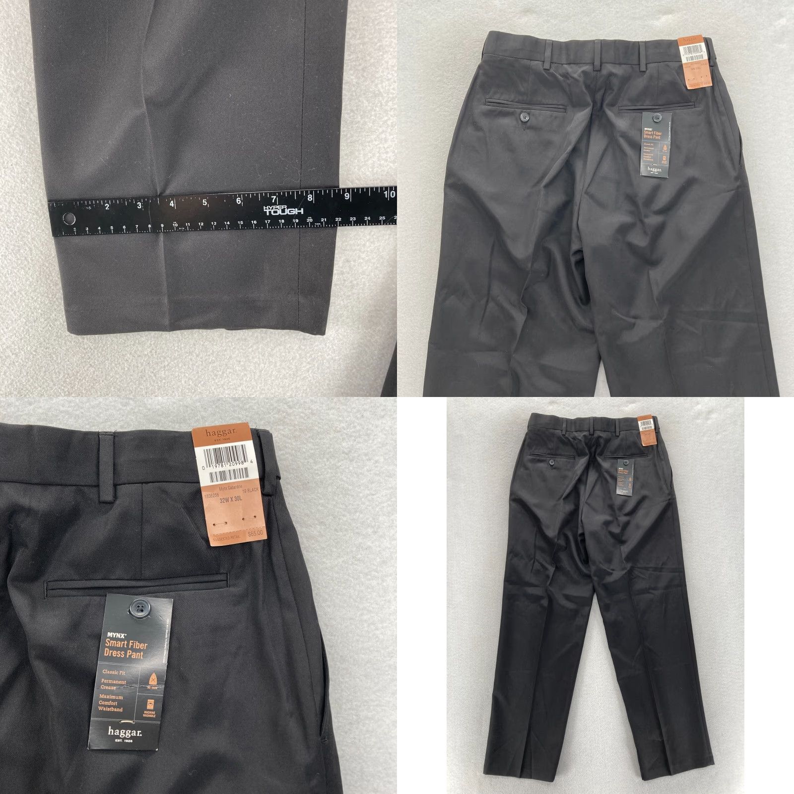 Haggar Haggar Mens Dress Pants 32x30 Black Flat Front NWT Mynx Gabardine Smart Fiber Satin/Polyester Relaxed Classic Rise 30In Inseam Mens Size US 32 / EU 48 - 8 Thumbnail