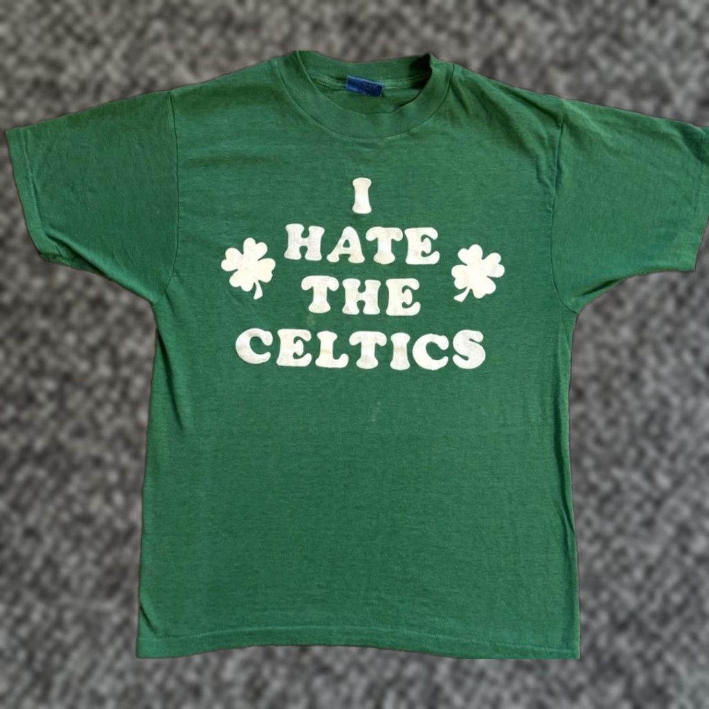 NBA VINTAGE 80s I Hate The Boston Celtics Flock Print T Shirt Sz Medium Lakers NBA Shirt Mens Green 80s Logo Crew Neck Short Sleeve Cotton Polyester Size US M / EU 48-50 / 2 - 1 Thumbnail