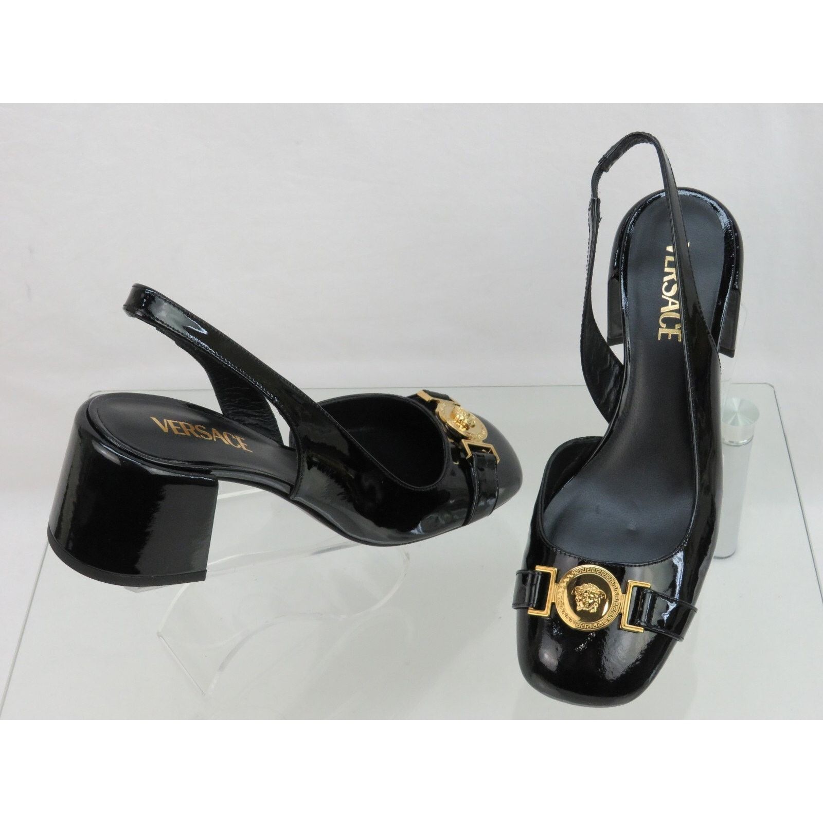 Versace VERSACE BLACK PATENT LEATHER MEDUSA SANDAL LOW HEEL PUMPS 39 Size US 9 / IT 39 - 6 Thumbnail