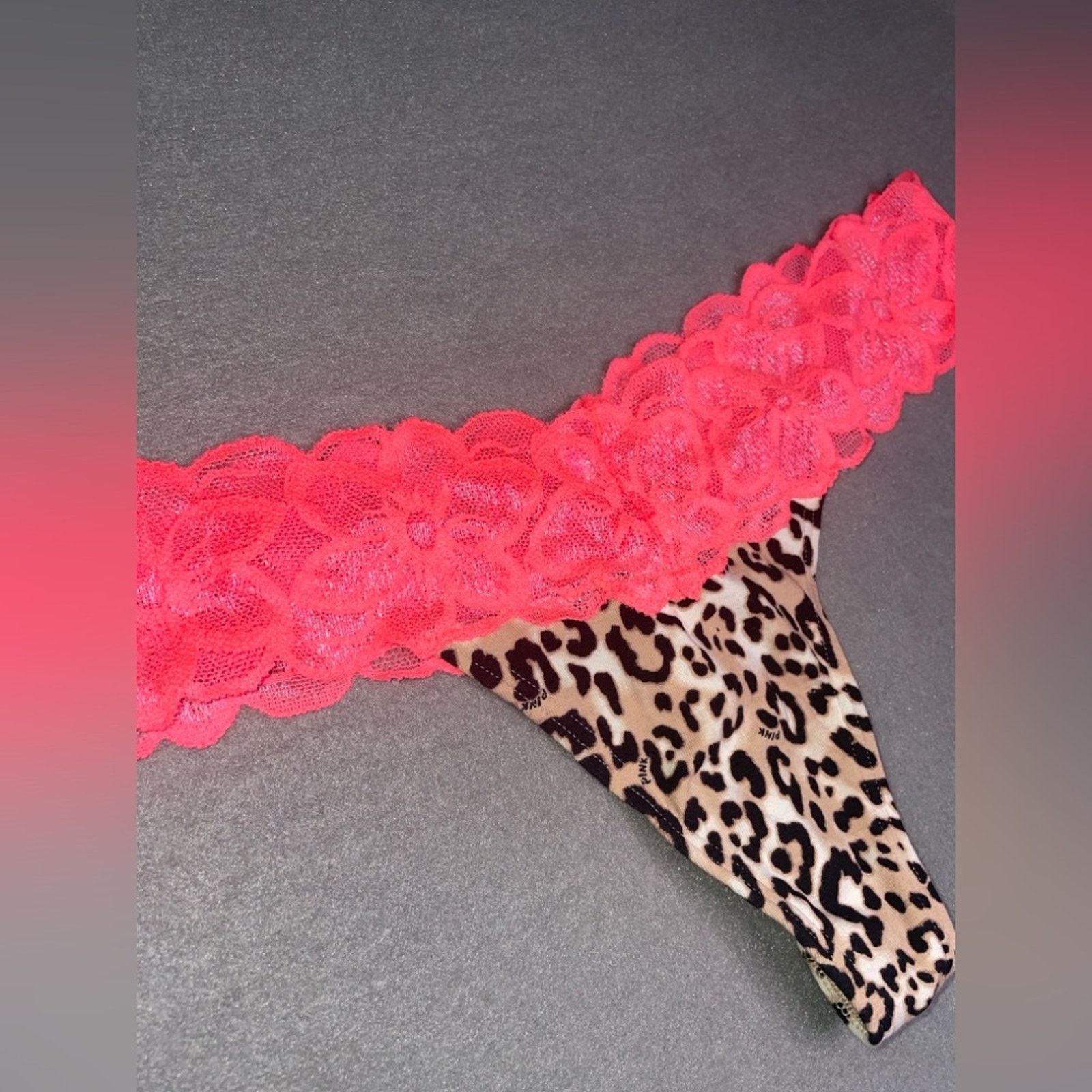 Victoria's Secret Victoria’s Secret’s Leopard Hot Neon Lace Thong NEW M Size ONE SIZE - 4 Thumbnail
